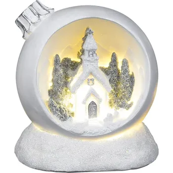 Dekorácia MagicHome Vianoce, Vianočná guľa, LED teplá biela, polyresin, 2xAAA, interiér, 10,50x9x11 cm, Sellbox 6 ks