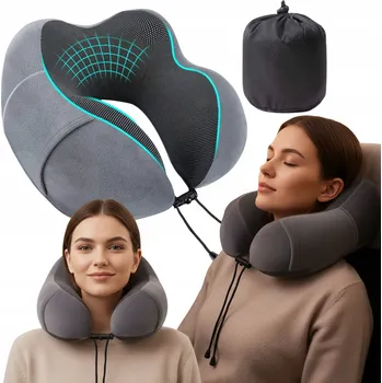 Polštář Cestovní Polštář na krk Polštář z paměťové pěny Cestovní Polštář šedý