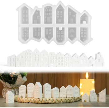 Vrták Silikonové formy na odlévání domečků, 12 kusů, pro svícny, mýdla, pryskyřici