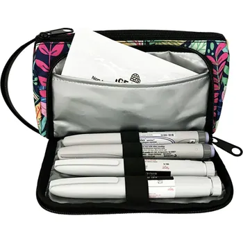 Cestovní taška Izolované pouzdro na inzulin „BLUE FLORAL“ – pro 4 inzulinová pera