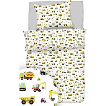 Povlečení Povlečení bavlněné dětské Stavební stroje TiaHome 1x Polštář 90x70cm, 1x Přikrývka 140x200cm