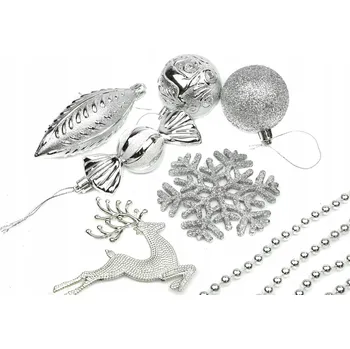 Vánoční dekorace Stříbrné ozdoby na vánoční stromeček 27 ks