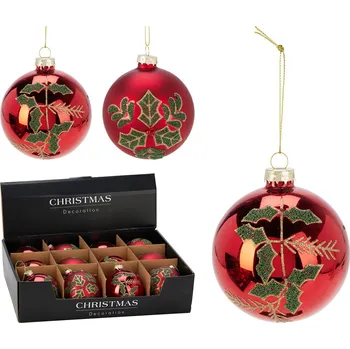 Vánoční dekorace KOOPMAN Vánoční koule 80 mm červená / zelená dekorace (mix 2 vzorů, cena /1 ks) 599054