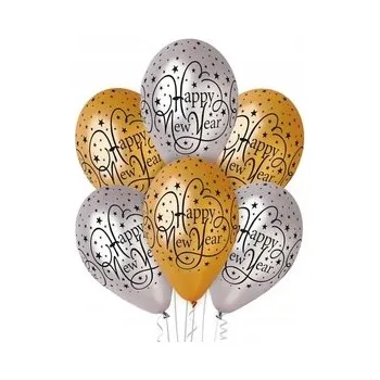 Balónek Silvestrovské balónky Gemar Šťastný Nový Rok stříbrno-zlaté 6 kusů