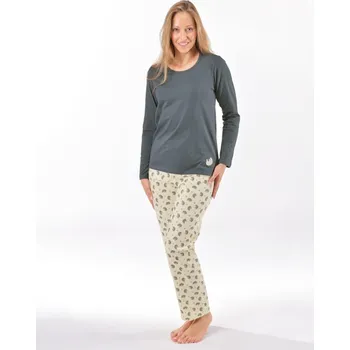 Dámské pyžamo Dámské pyžamo dlouhé 19169P - tm. šedá žlutobílá - S