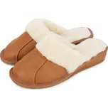 Vlnka Dámské kožené papuče na klínku s Merino vlnou světle hnědá velikost obuv dospělí 39