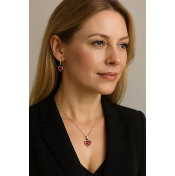 Souprava šperků Sada šperků s červeným srdcem – náhrdelník, náušnice a přívěsek