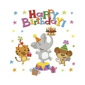 Papírový ubrousek Papírové Ubrousky ZVÍŘATA Všechno nejlepší k narozeninám OSLAVA Party 33x33cm 20 ks