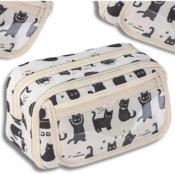 Penál Dvoukomorový rozkládací penál pouzdro multifunkční školní tuba 3v1 KOČKA