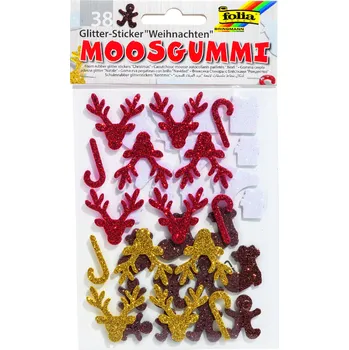 samolepka Folia Bringmann Samolepky z pěnovky se třpytkami - Vánoce, 38 ks