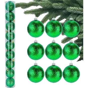 Vánoční dekorace Zelené VÁNOČNÍ BAŇKY Brokátové BAŇKY na vánoční stromeček Sada 9 koulí 6 cm