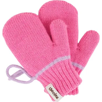 Rukavice Vlnka Dětské vlněné palčáky s poutkem růžová velikost oblečení M