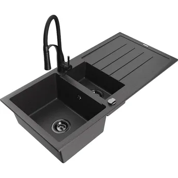 MEXEN - Andres granitový dřez s odkapávačem včetně baterie Aster, černá nakrapiany 6515-76-73450-70-B