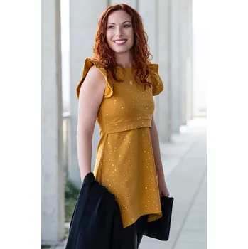 Těhotenské šaty Krásná mamka Kojicí šaty s volánky TOUCH OF GOLD medové Velikost: S