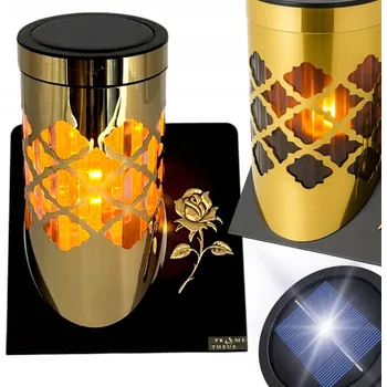 Svíčka HŘBITOVNÍ SVÍČKA LED SVÍTILNA PREMIUM KRYSTALY zlatá - 2 roky svícení