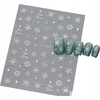 samolepka 3D Samolepky na nehty Zimní sněhové vločky Vánoce Stříbrné hvězdy S239