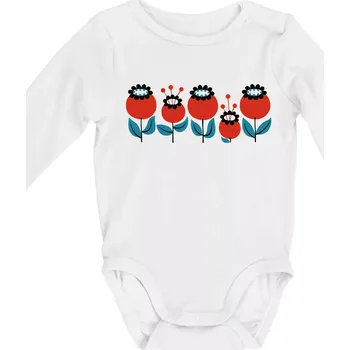 Kojenecký body Retro hrnek - mák - Body kojenecké s dlouhým rukávem - Dlouhý r. do 3 měs ( Bílá )