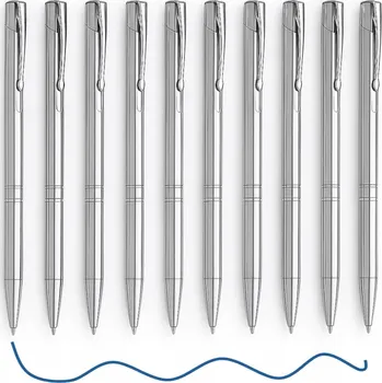 10x Prémiová hliníková Propiska s tlačítkem, jumbo náplň, školní, zelená