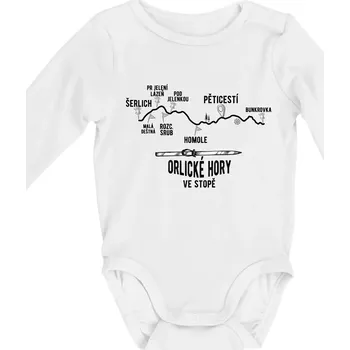 Kojenecké oblečení Orlické hory ve stopě - Body kojenecké s dlouhým rukávem - Dlouhý r. do 3 měs ( Bílá )
