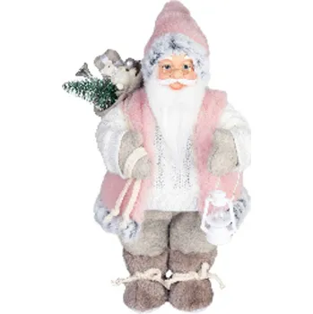 Vánoční dekorace Dekorácia MagicHome Vianoce, Santa, s darčekom, ružovo-hnedý, 46 cm