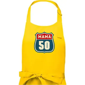 Kuchyňská zástěra Máma 50 - Dámská zástěra na vaření - Univerzální velikost ( Žlutá )