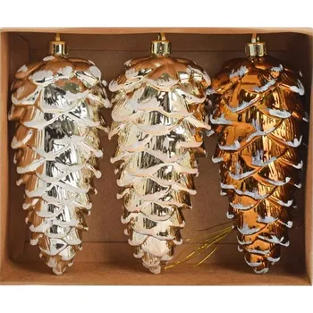 Vánoční ozdoba Ozdoba závesná šiška 13,5 cm sada 3 ks zlato-hnedá mix