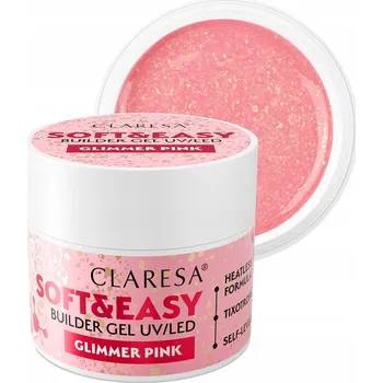 Lak na nehty Claresa Soft Easy Builder Gel Stavební Gel Glimmer Pink Zlaté Vločky 12g