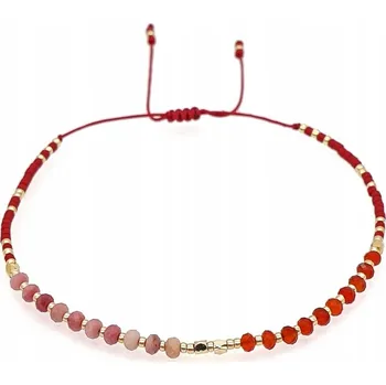 Náramek Zlatý náramek proplétaný s korálky, červený achát a rodonit 4 mm, elastický