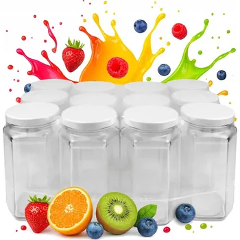 Sklenice Šestihranná sklenice 385 ml s bílým víčkem