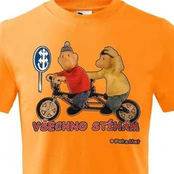 Dětské tričko Pat a Mat - Všechno stíhám - velikost 152, Barva Oranžová