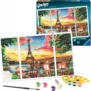 Malování podle čísel Ravensburger panorama Paříže s barvami a štětcem