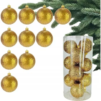 Vánoční dekorace Zlaté VÁNOČNÍ BAŇKY Brokátové bubliny na vánoční stromeček Sada 10 koulí 5 cm