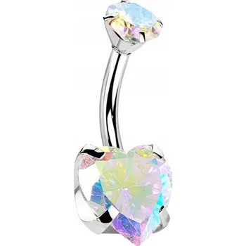 Piercing Titanový stříbrný piercing do pupíku srdce 1,6/10 opalizující