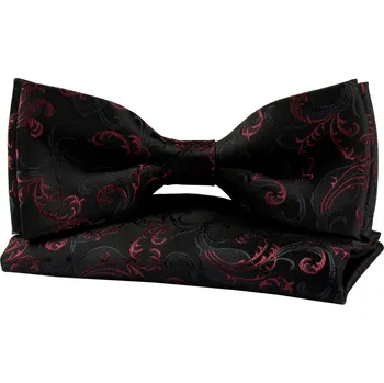 Motýlek Černý pánský motýlek s bordó ornamentálním vzorem