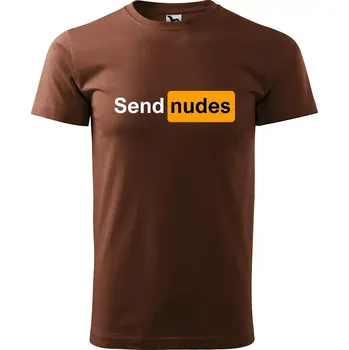 Pánské tričko Sablio Tričko s potiskem Send nudes - hnědé S