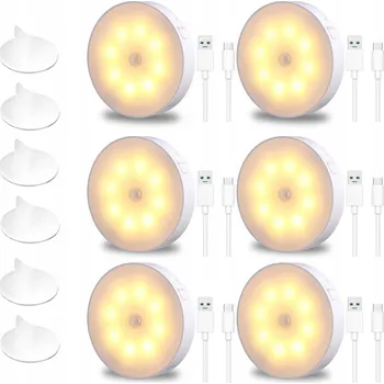 Noční světlo Noční lampa LED 6 ks s pohybovým senzorem, teplá bílá