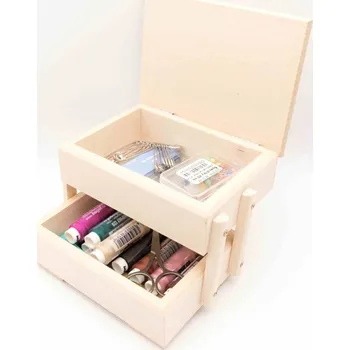 Organizér galanterie Přírodní rozkladácí krabice s potřebami na šití