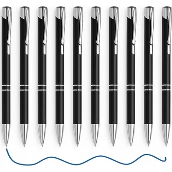 10x Prémiová hliníková Propiska s tlačítkem, jumbo náplň, černá, do školy