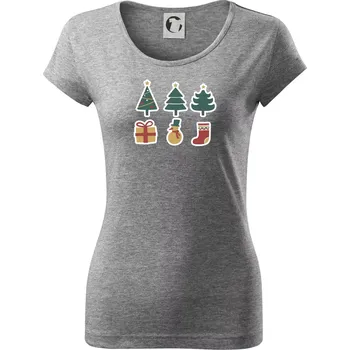 Dámské tričko Vánoční sada - stromky a dárky - Dámské triko Pure - XS ( Tmavě šedý melír )