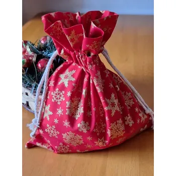 Vánoční dekorace Vánoční pytlík červený zlaté vločky