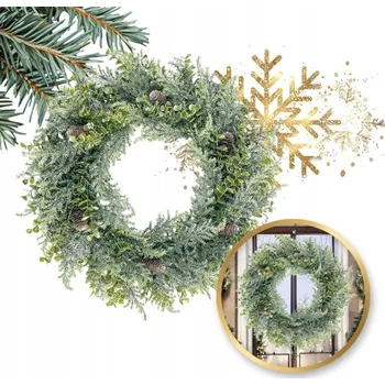 Vánoční dekorace Girlanda věnec ozdoba na dveře dekorace 40 cm zasněžená vánoční stromek jako živý