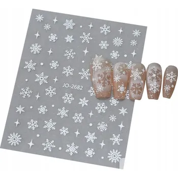 samolepka 3D Samolepky na nehty Zimní sněhové vločky Vánoce Bílé hvězdy S232
