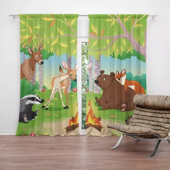 Závěs Sablio Závěs Lesní zvířátka 2: 2ks 140x250cm