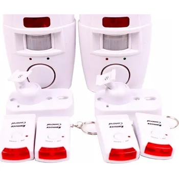 2 KS BEZDRÁTOVÝ ALARM 105dB S ČIDLEM POHYBU + 4 OVLADAČE BÍLÝ