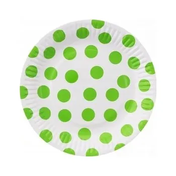 Talíř Papírové talíře bílé s pistáciově zelenými puntíky 6 Ks