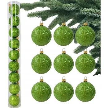 Vánoční dekorace Jasně zelené VÁNOČNÍ BAŇKY na VÁNOČNÍ STROMEK, limetkové BAŇKY, sada 9 kusů