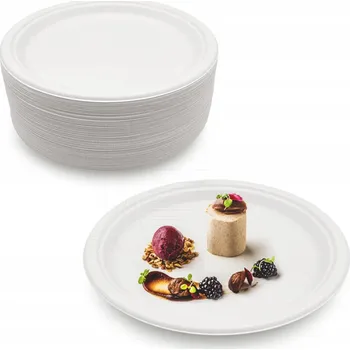 Jednorázové nádobí Dezertní talířky z cukrové třtiny, bílé, 100 ks