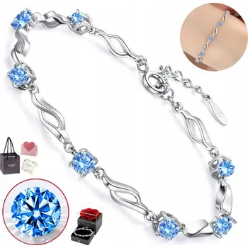 Náramek SREBRNA BRANSOLETKA DAMSKA NIEBIESKIE ZIRKONY ELEGANTNÍ plný
