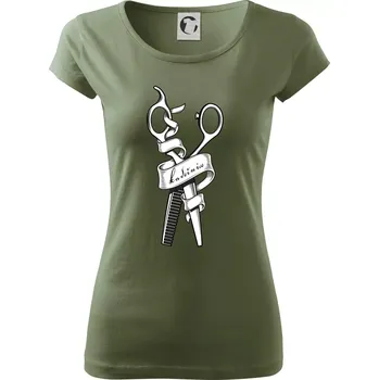 Dámské tričko Kadeřnice nůžky a hřeben - Dámské triko Pure - 2XL ( Khaki )