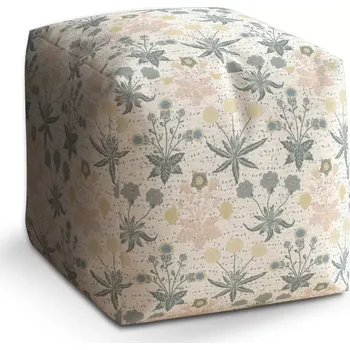 Taburet Sablio Taburet Cube Šedé květiny: 40x40x40 cm